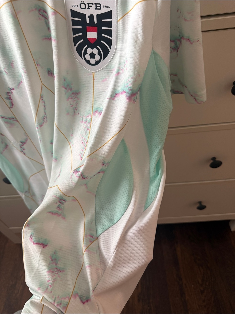 Austria Away Men’s Soccer/Football Jersey- White-Mint Melt Design - Picture 4 of 7